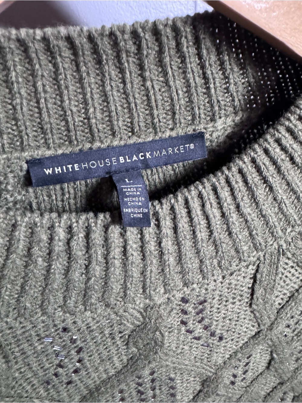White House Black Market Olive Green Cable Scoop Neck Sweater